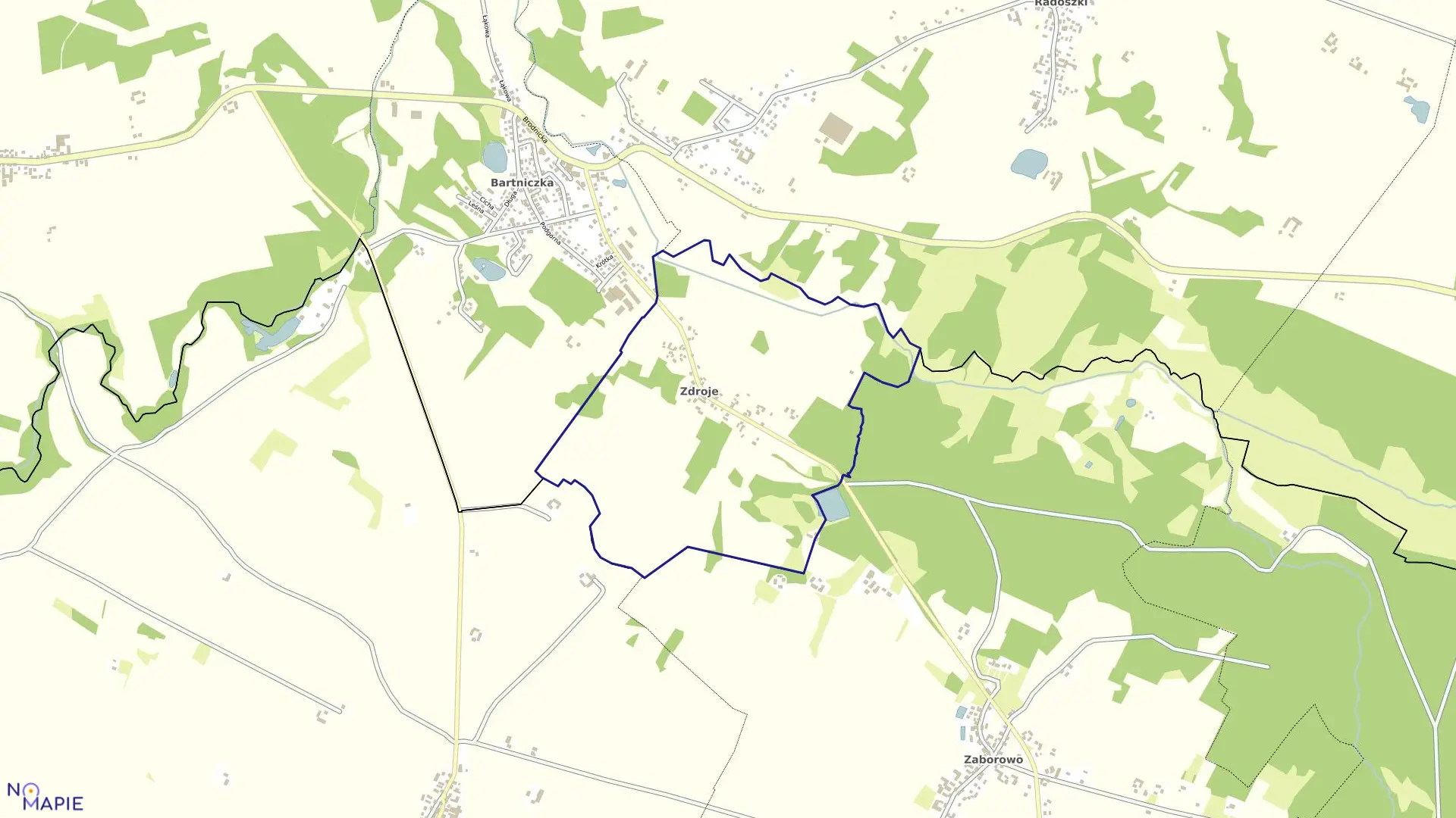 Mapa obrębu ZDROJE w gminie Bartniczka